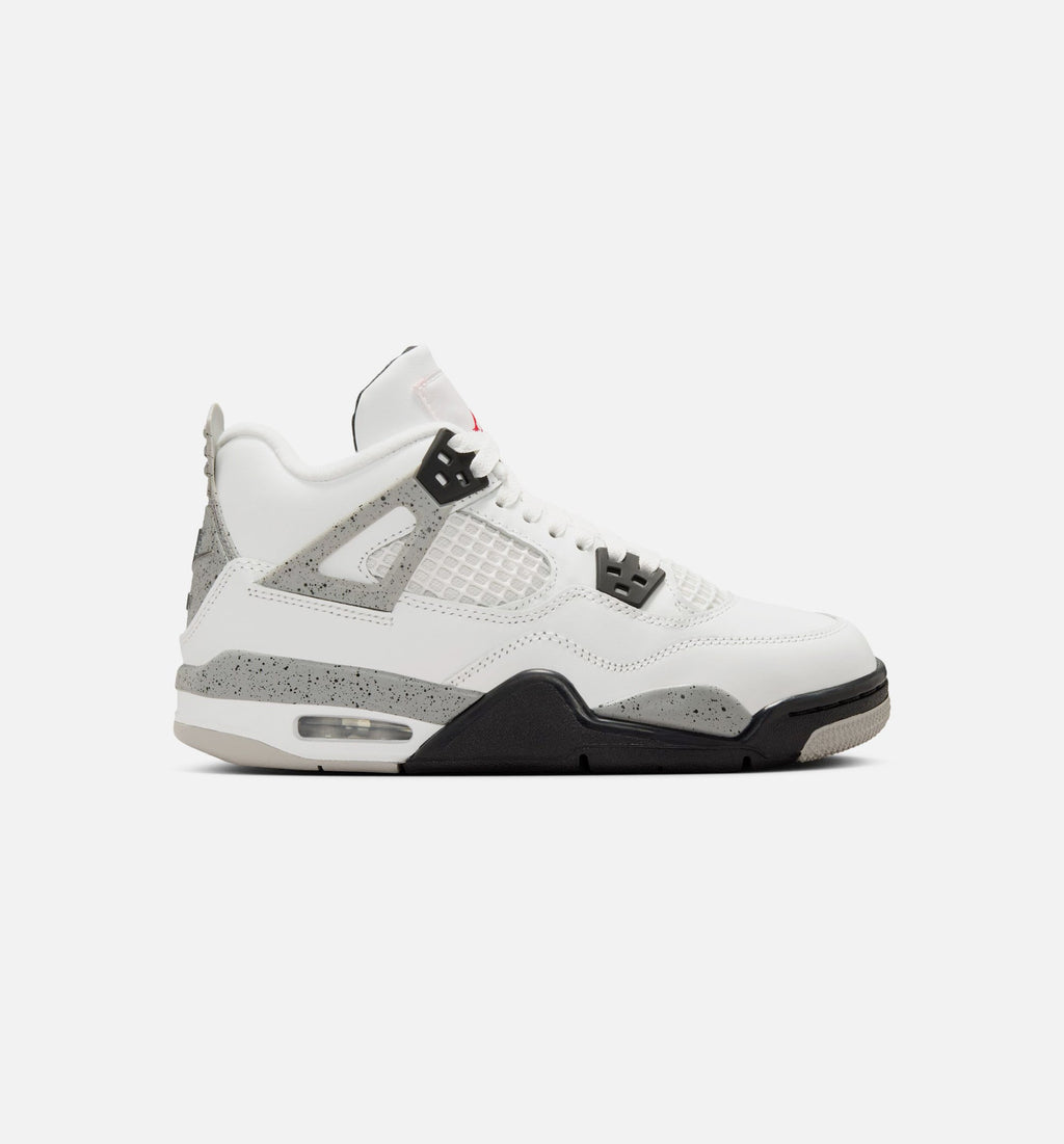 Air Jordan 4 Retro White Cement – Grade School Lifestyle Shoe in Summit White/Fire Red/Cement Grey/Black