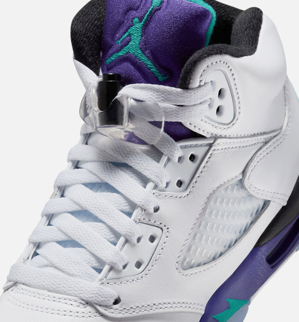 Air Jordan 5 Retro Grape – Grade School Lifestyle Shoe in White/New Emerald/Grape Ice/Black