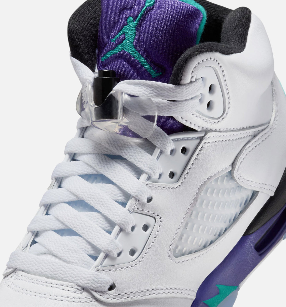 Air Jordan 5 Retro Grape – Grade School Lifestyle Shoe in White/New Emerald/Grape Ice/Black