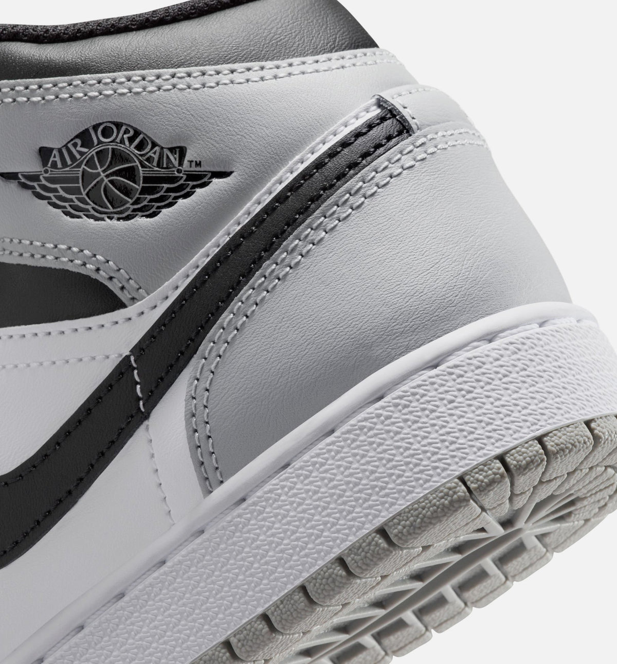 Air Jordan 1 Mid – Grade School Lifestyle Shoe in White/Light Smoke Grey/Black