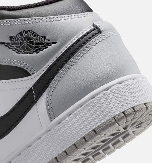 Air Jordan 1 Mid – Grade School Lifestyle Shoe in White/Light Smoke Grey/Black