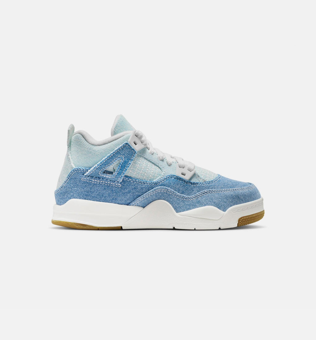 Air Jordan 4 Retro Worn Blue – Preschool Lifestyle Shoe in Sail/Worn Blue/Metallic Gold
