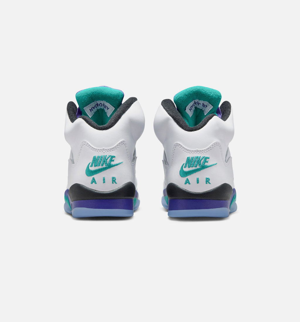 Air Jordan 5 Retro Grape – Grade School Lifestyle Shoe in White/New Emerald/Grape Ice/Black