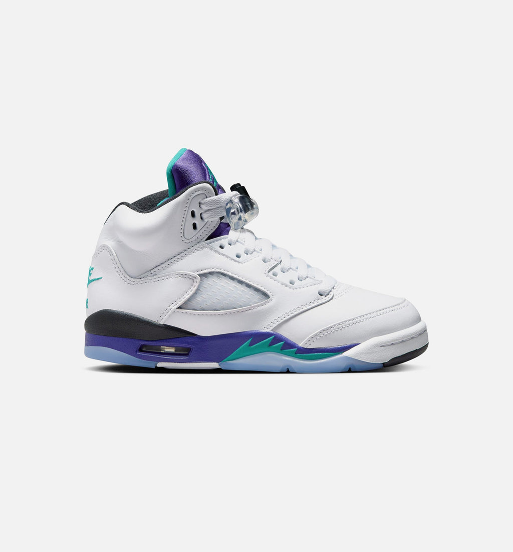 Air Jordan 5 Retro Grape – Grade School Lifestyle Shoe in White/New Emerald/Grape Ice/Black