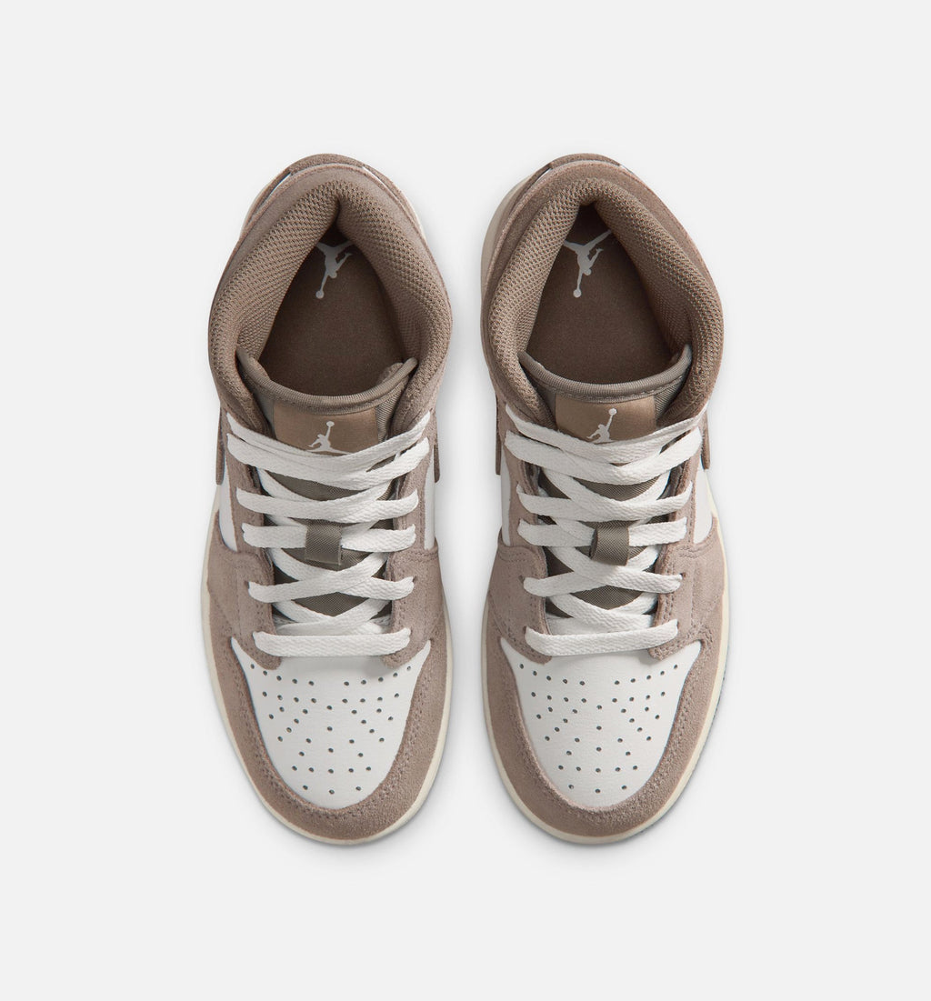 Air Jordan 1 Mid – Grade School Lifestyle Shoe in Enigma Stone/Olive Grey/Summit White
