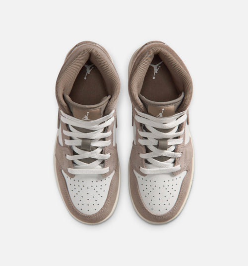 Air Jordan 1 Mid – Grade School Lifestyle Shoe in Enigma Stone/Olive Grey/Summit White