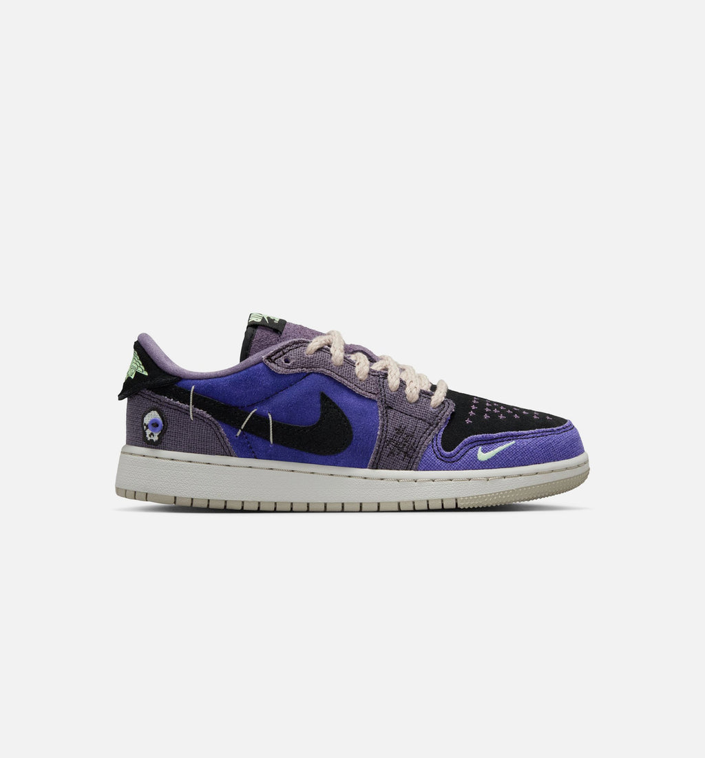 Air Jordan 1 Low OG – Grade School Lifestyle Shoe in Regency Purple/Vapor Green/Black/Dark Raisin
