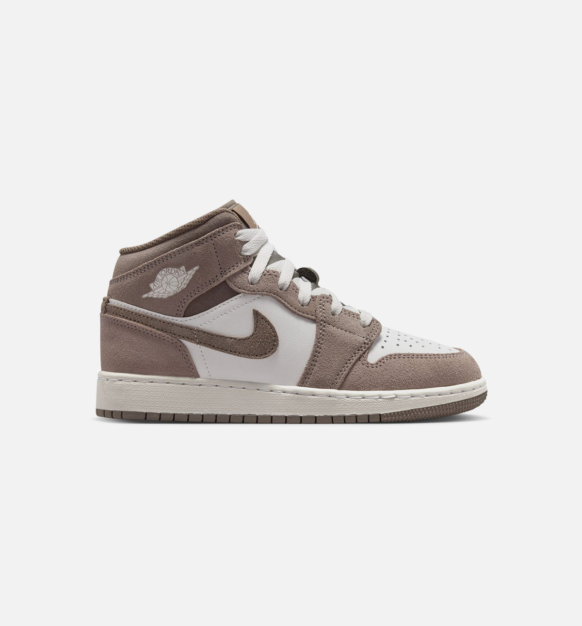 Air Jordan 1 Mid – Grade School Lifestyle Shoe in Enigma Stone/Olive Grey/Summit White