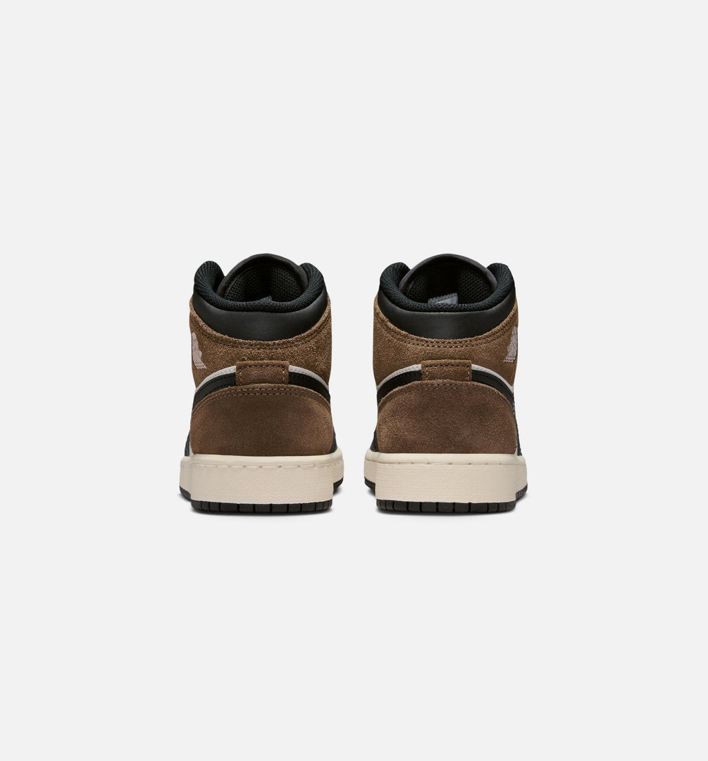 Air Jordan 1 Mid – Grade School Lifestyle Shoe in Black/Phantom/Palomino/University Red