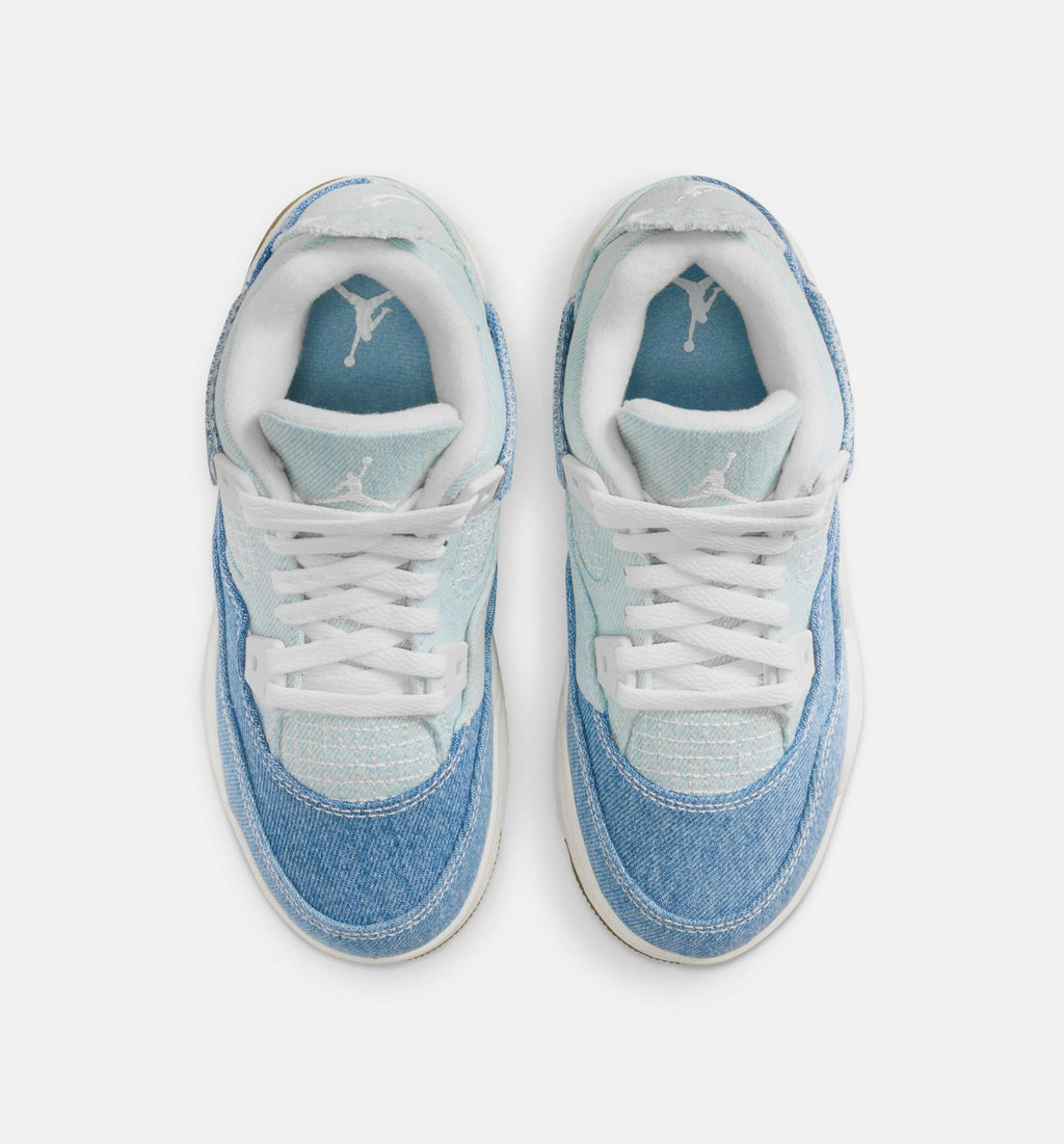 Air Jordan 4 Retro Worn Blue – Preschool Lifestyle Shoe in Sail/Worn Blue/Metallic Gold