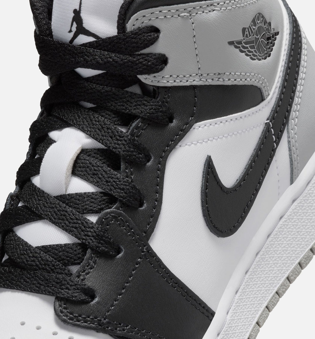 Air Jordan 1 Mid – Grade School Lifestyle Shoe in White/Light Smoke Grey/Black