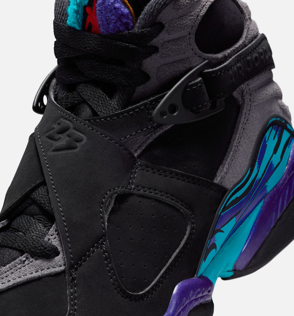 Air Jordan 8 Retro Aqua – Grade School Lifestyle Shoe in Black/Multi-Color/Bright Concord/Multi-Color